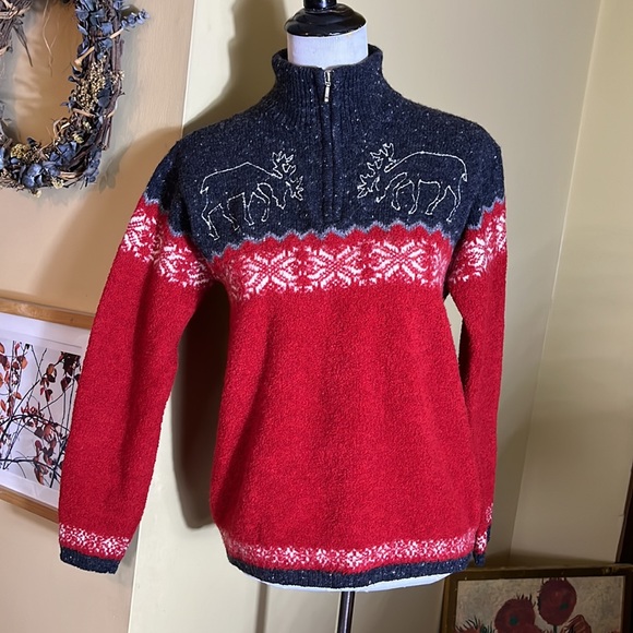 Vtg ‘90’s JONES NEW YORK Size Small  Wool Blend Ski-Sweater Moose Embroidered - Picture 6 of 16